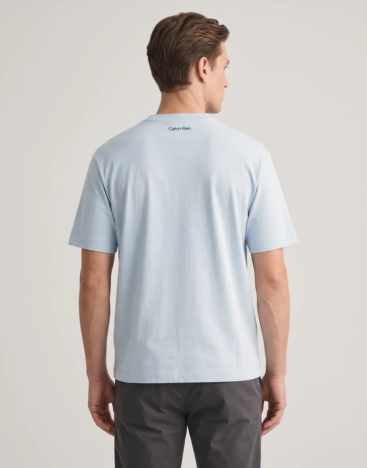 Calvin Klein 16s Diamond Graphic Light Blue T-Shirt, back view, made from soft cotton material.