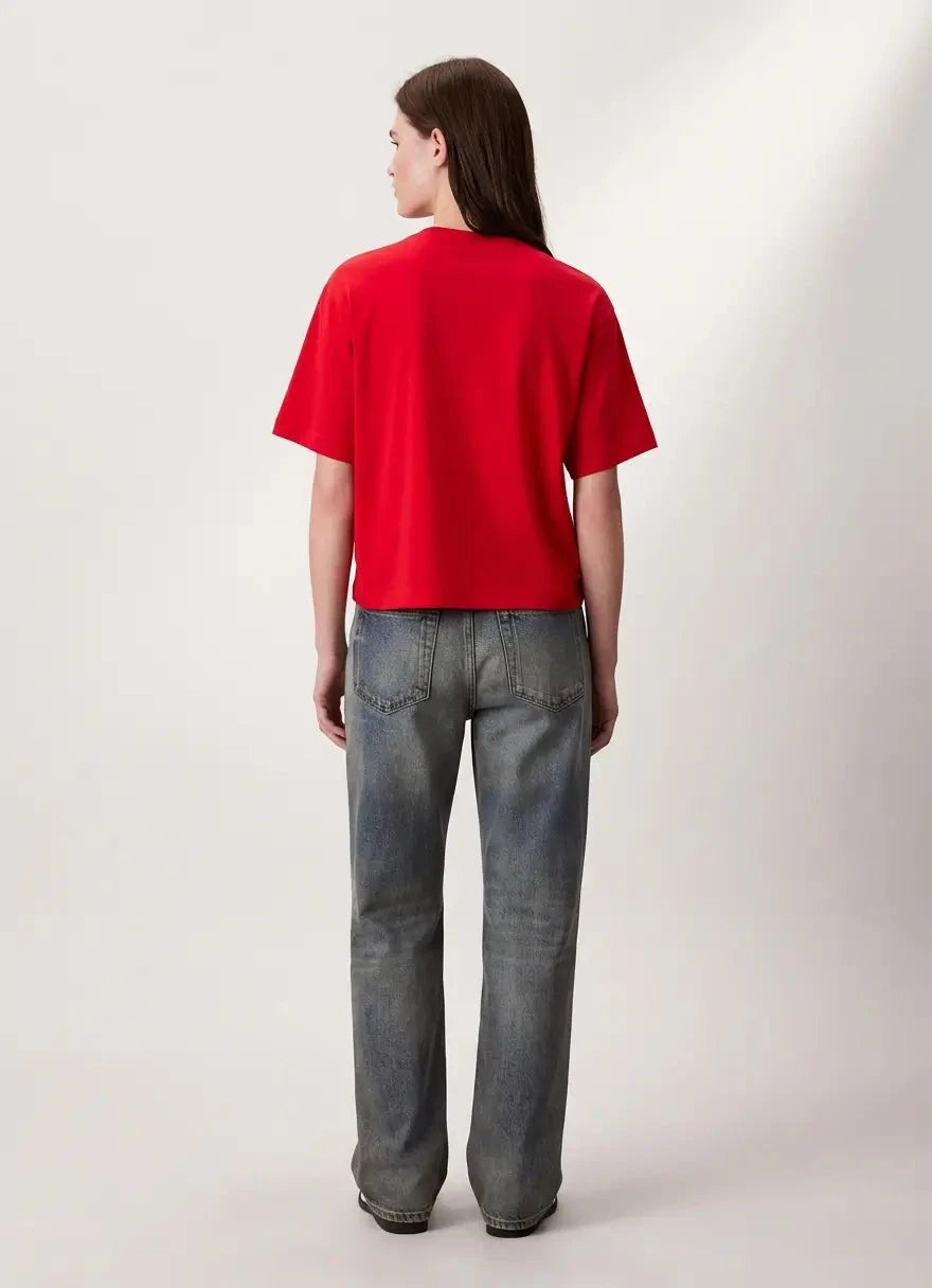 Calvin Klein 2 Tone 3D Embroidery Logo Berry T-Shirt - Subwear