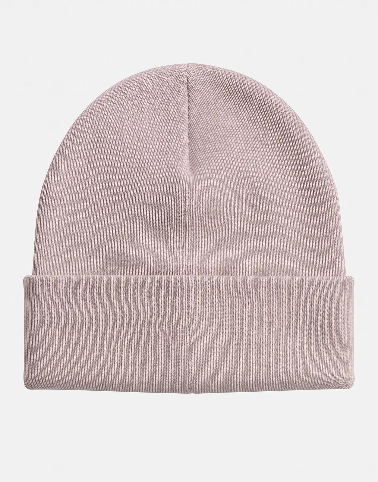 Calvin Klein Fine Rib Beige Beanie in fine rib knit with wide folded cuff, front view winter hat.