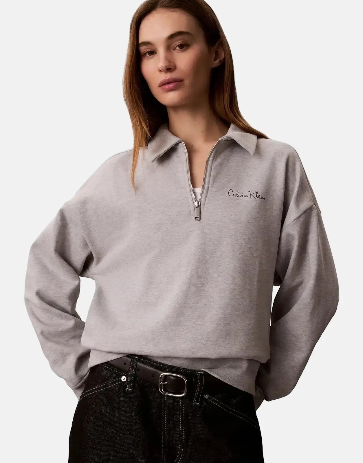Calvin Klein French Terry Graphic Grey Quarter Zip - Subwear