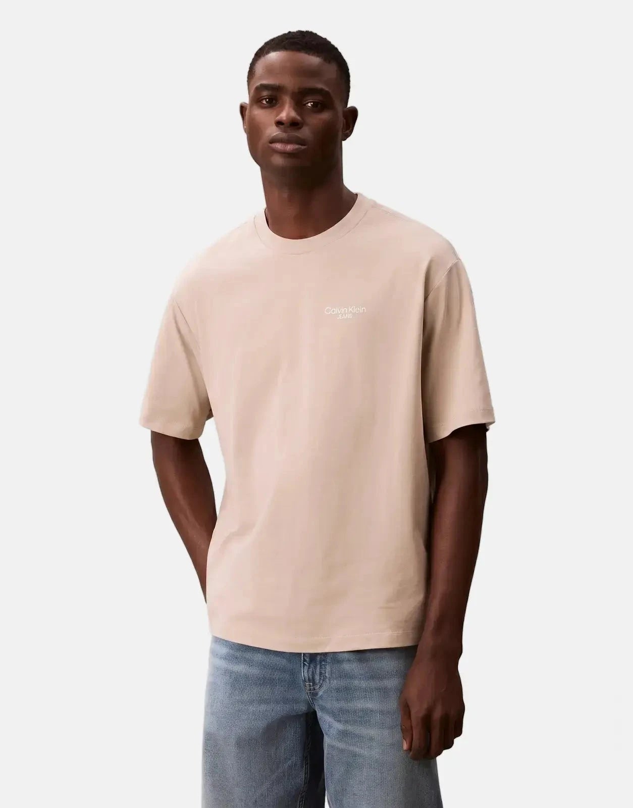 Calvin Klein Logo Back Print Beige T-Shirt - Subwear