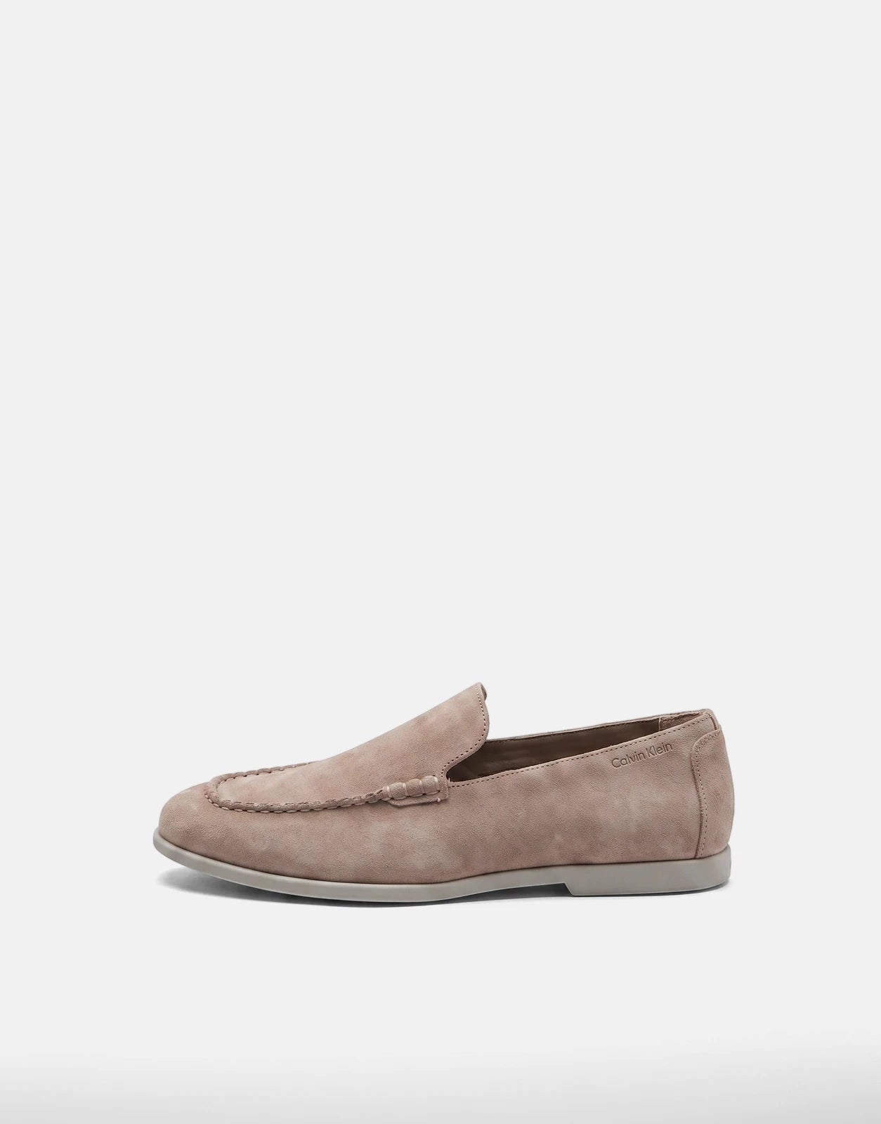 Calvin Klein Low Prof Taupe Loafer for men, featuring a smooth suede upper and a comfortable slip-on design.