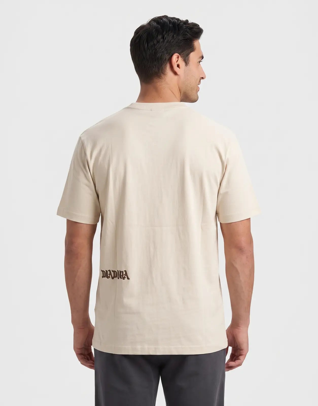 Diadora Nerio Stone Brown T-Shirt for men, featuring a relaxed fit and a small branded logo at the lower back.