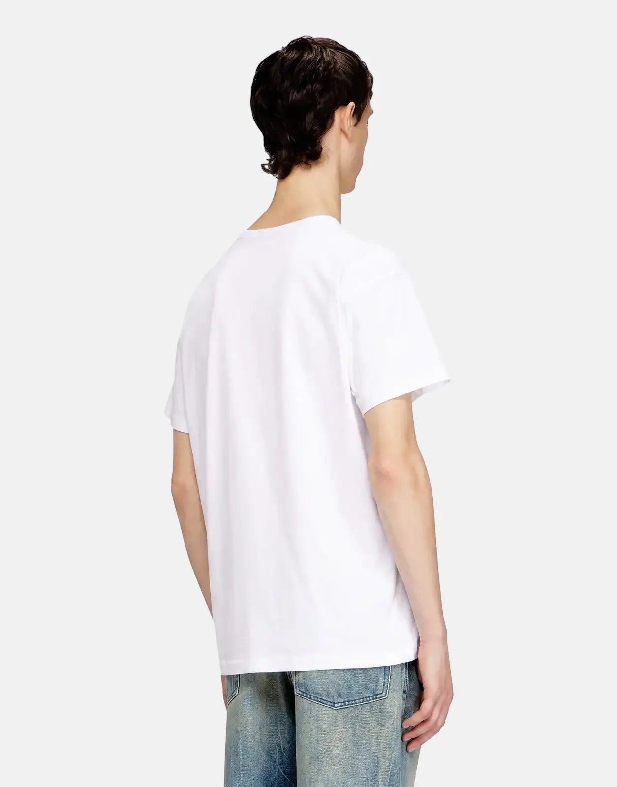 White Diesel T-Norm Frog Regular T-Shirt, viewed from the back on a male model wearing blue jeans.