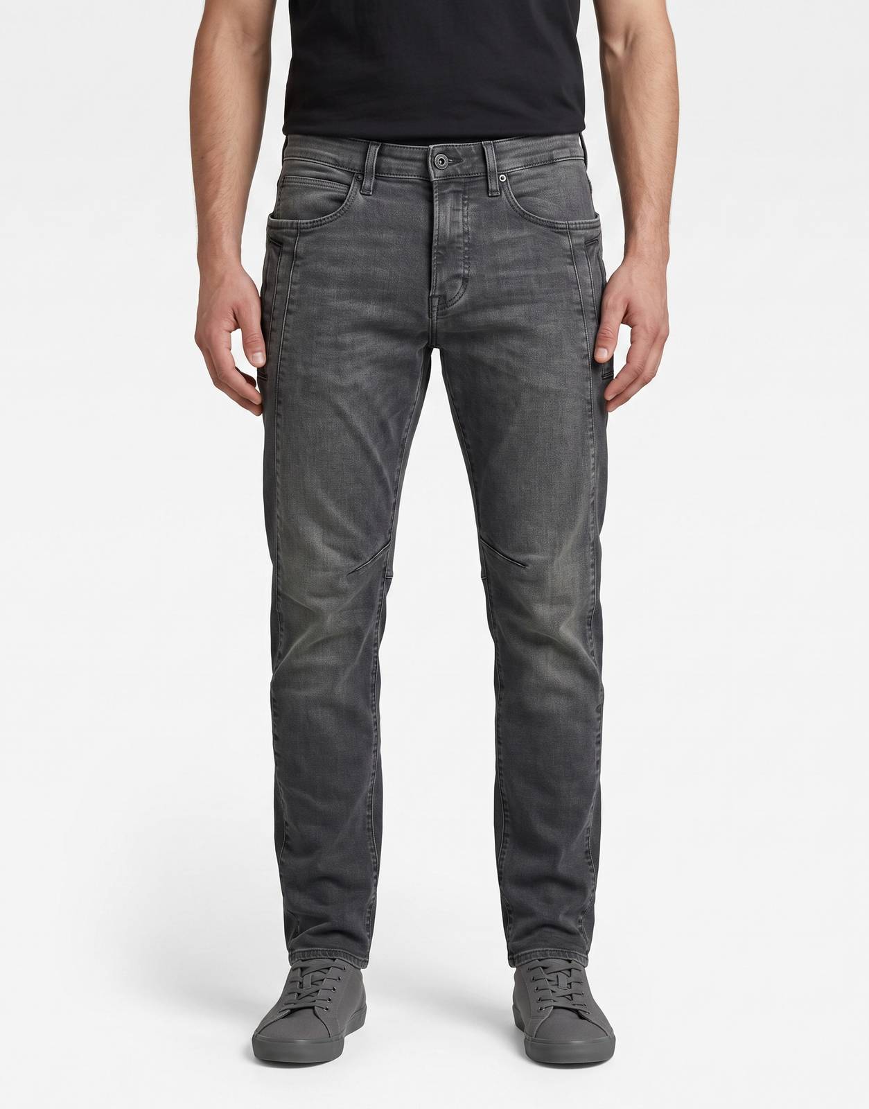 G-Star RAW Contor 3D Slim Faded Saunders Rocks men's dark gray denim jeans in a slim fit, front view.