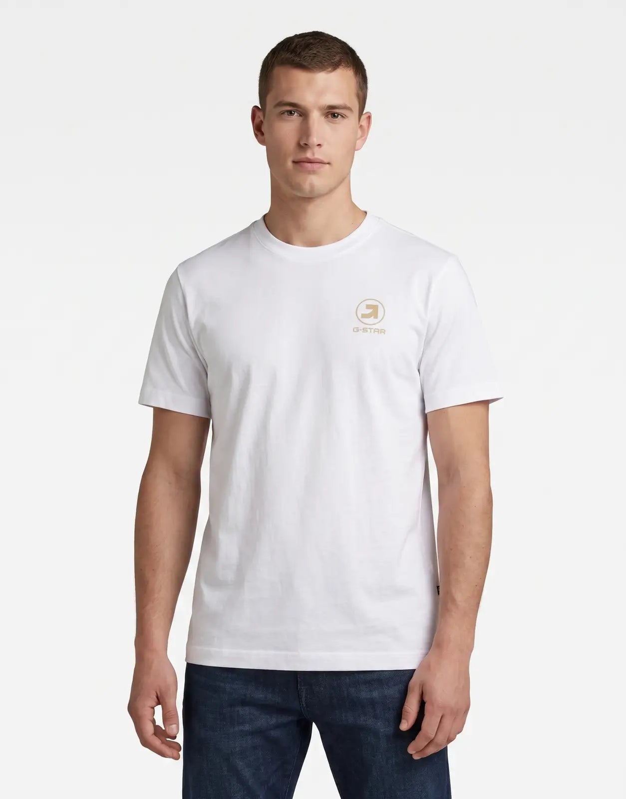 G-Star RAW Logo White T-Shirt, a short-sleeve cotton tee with a brand logo on the chest, displayed flat.