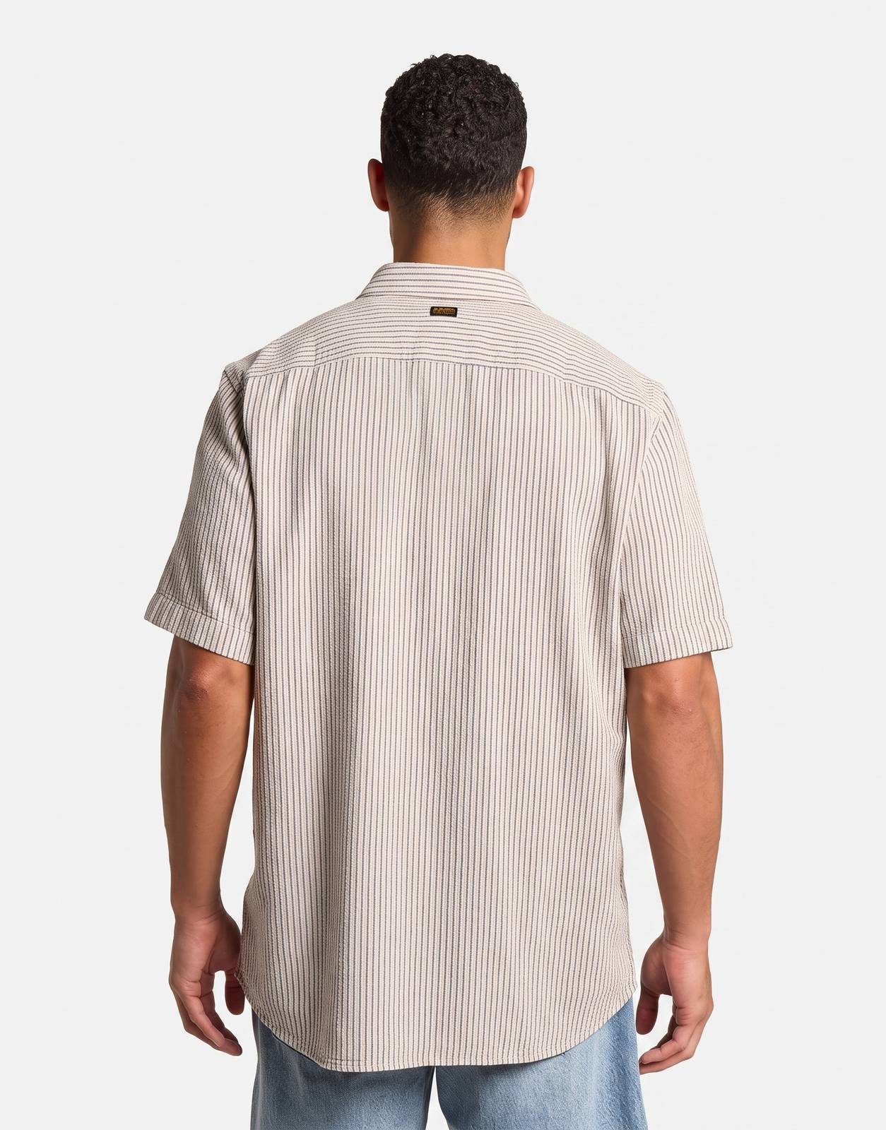 G-Star RAW One Pocket Regular Rank Blue Slim Stripe Shirt for men, shown from the back, featuring a classic striped pattern