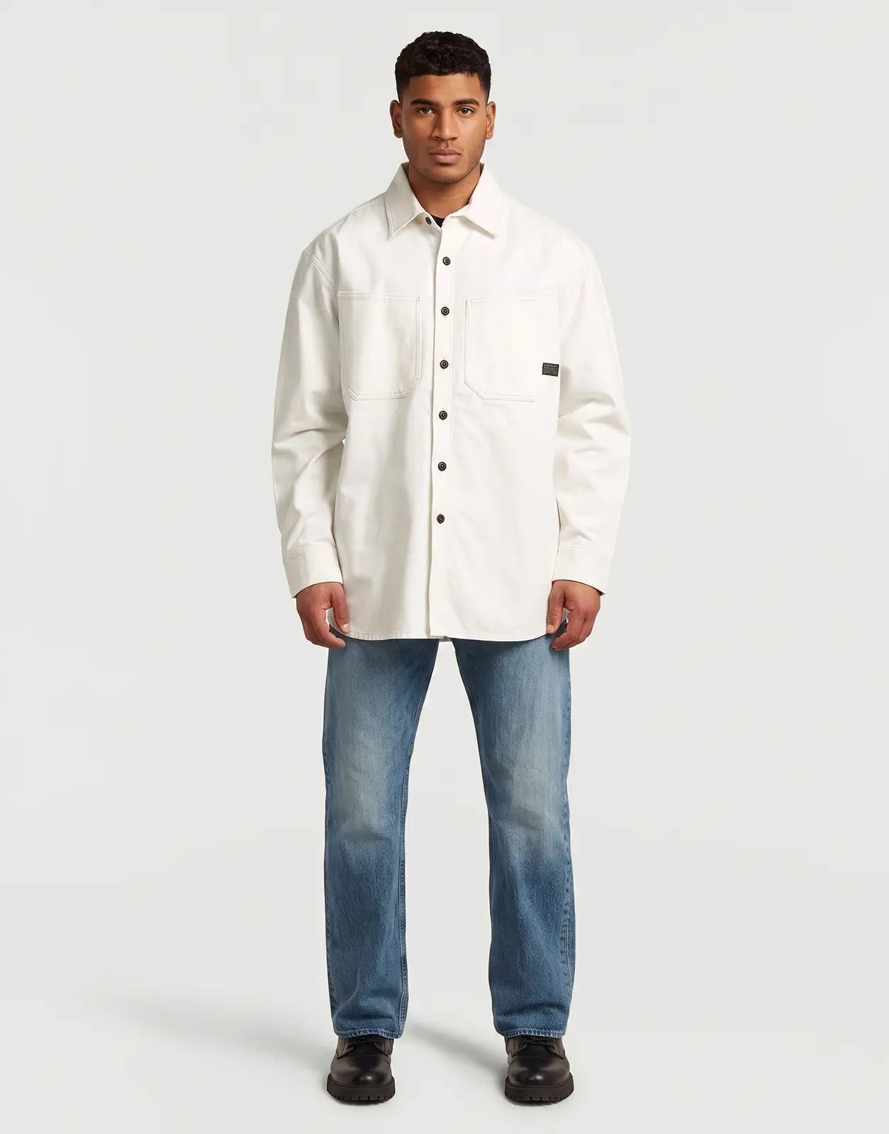 G-Star RAW Relaxed 2-pkt Shirt in ecru for men, a long-sleeve button-up design with two chest pockets.