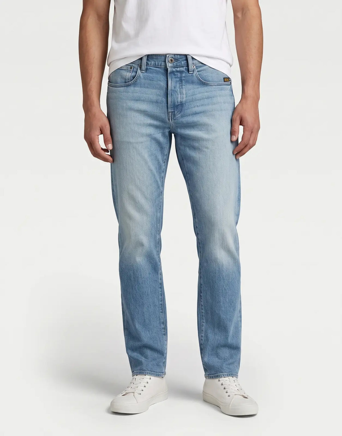 G-Star RAW Streem Slim Tapered Jeans in Air Force Blue. Light wash denim with classic five-pocket styling and visible brand