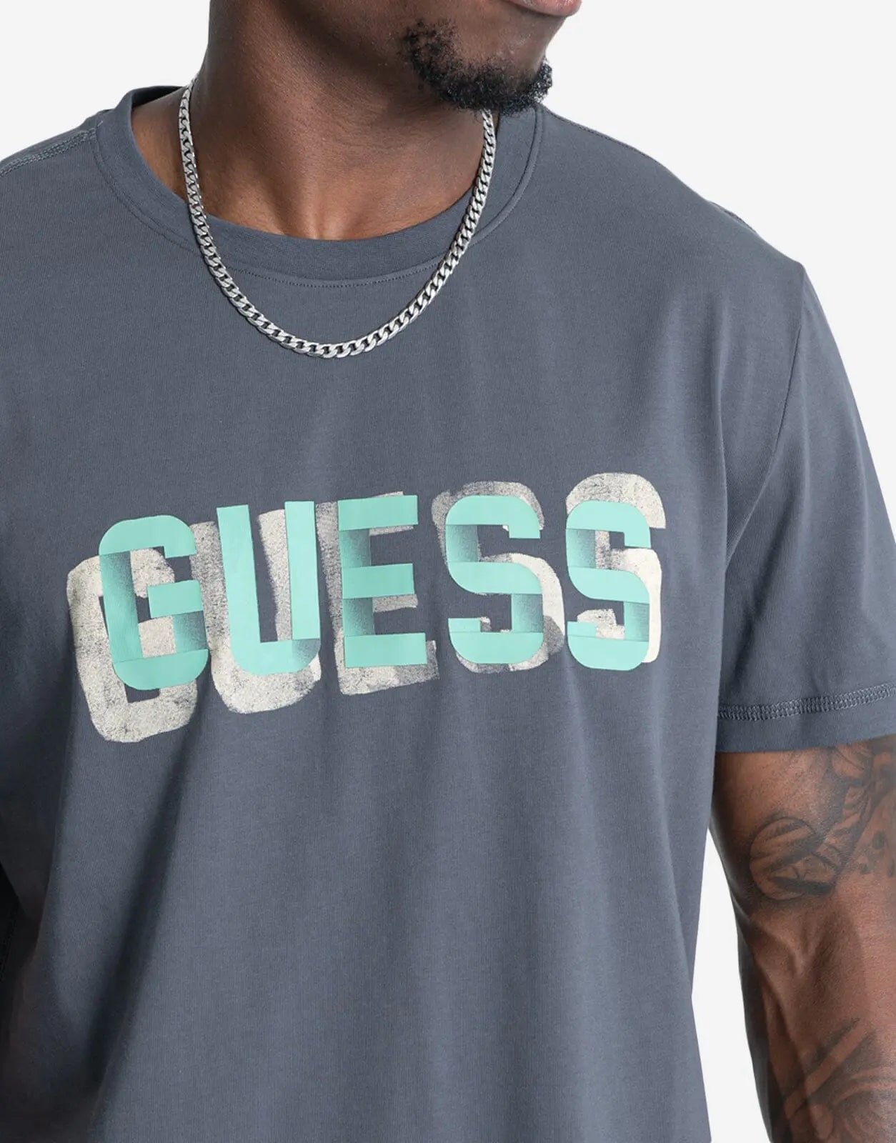 Guess Crew Neck Guess Logo Dark Grey T-Shirt - Subwear