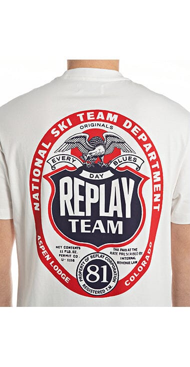 Replay Back Print Logo Natural White T-Shirt - Subwear