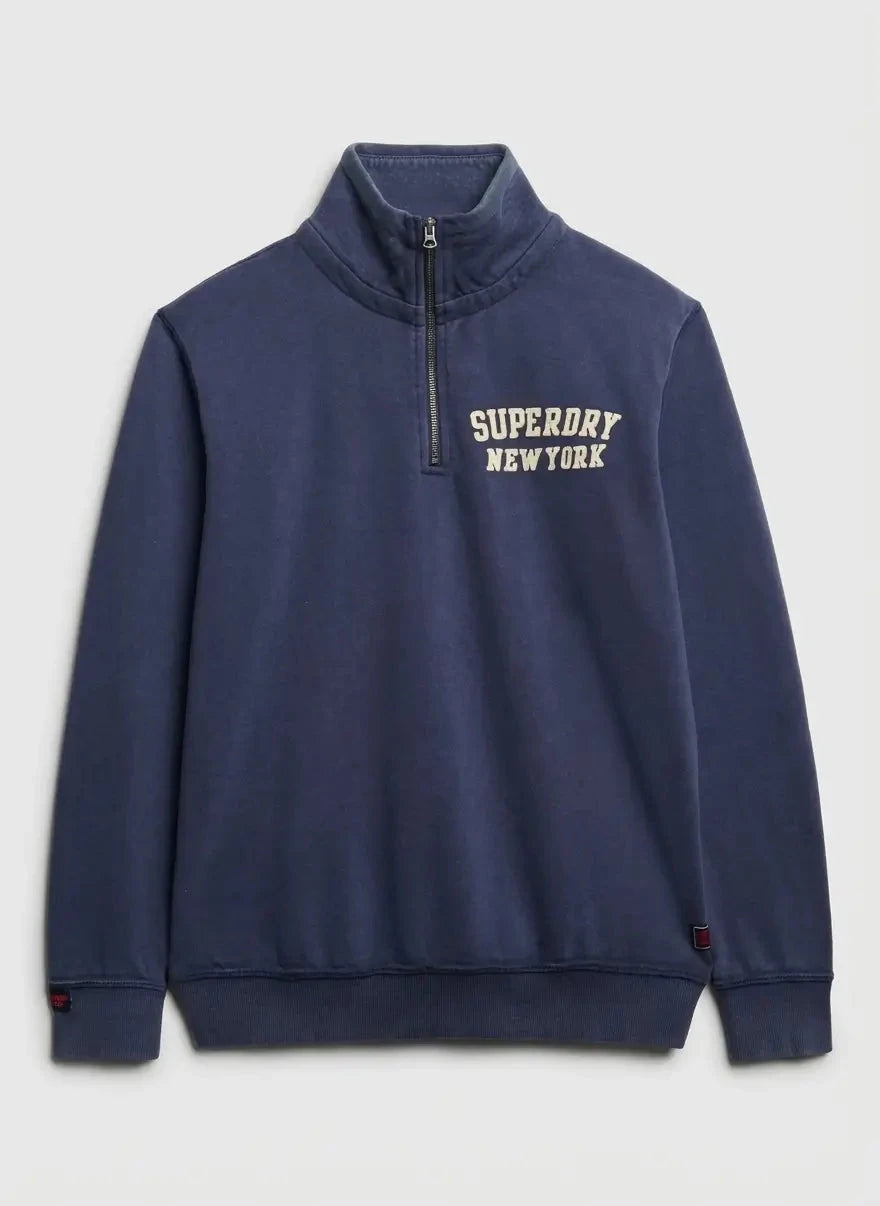 Superdry Vintage Athletic Zip Henley Lauren Navy Sweatshirt - Subwear