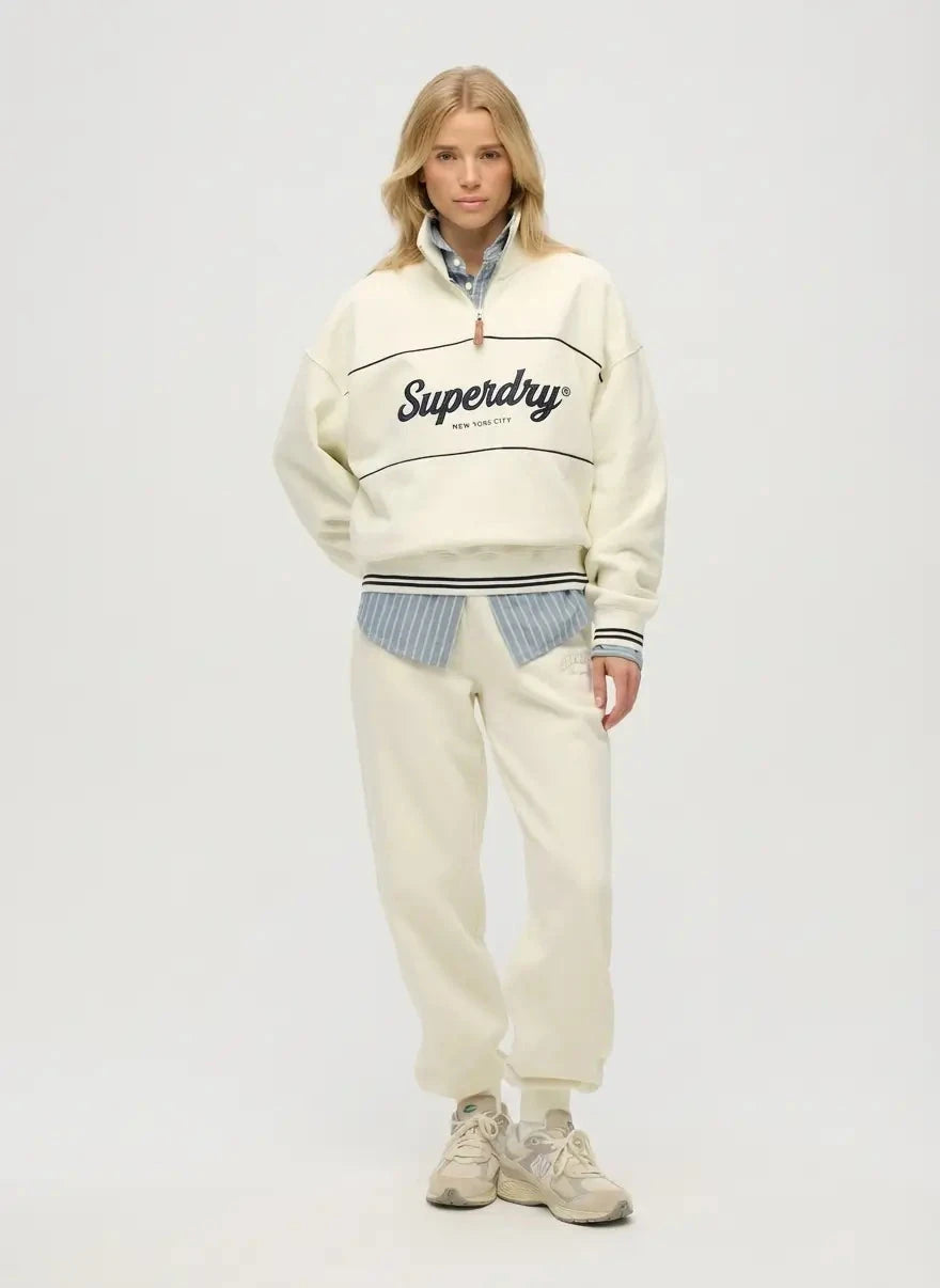 Superdry Country Club Loose 1/4 Zip Off White Sweatshirt - Subwear