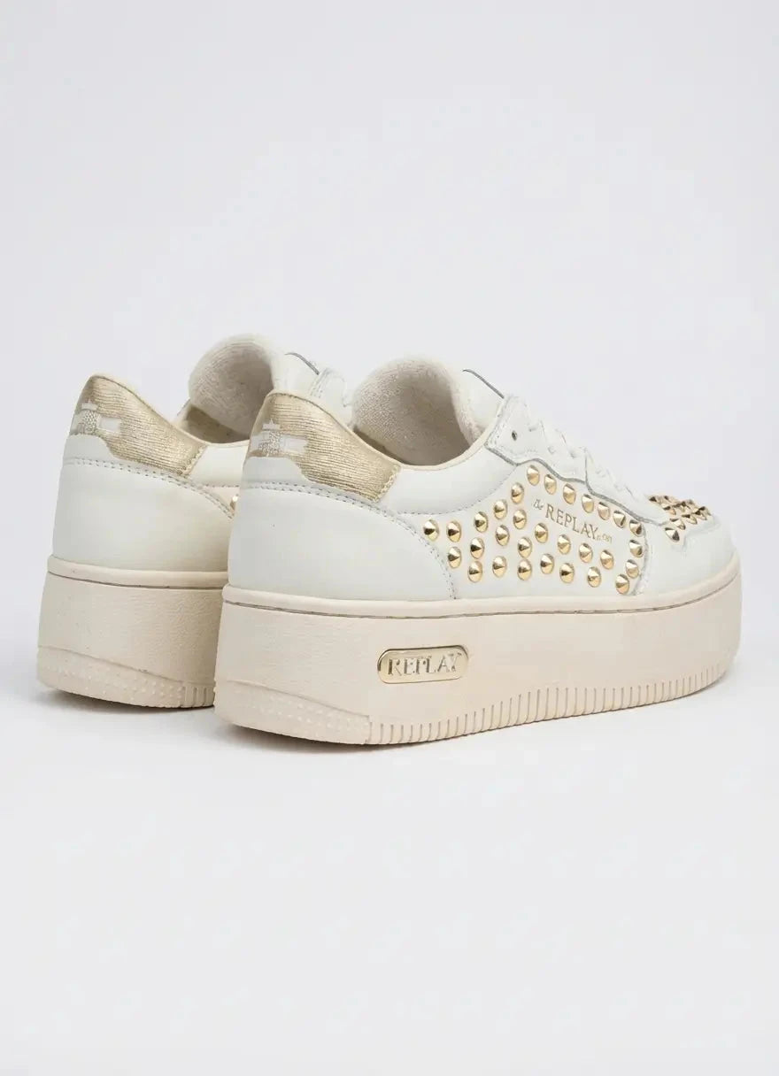 Replay Epic High Studs Off Wht Platinum Sneakers - Subwear