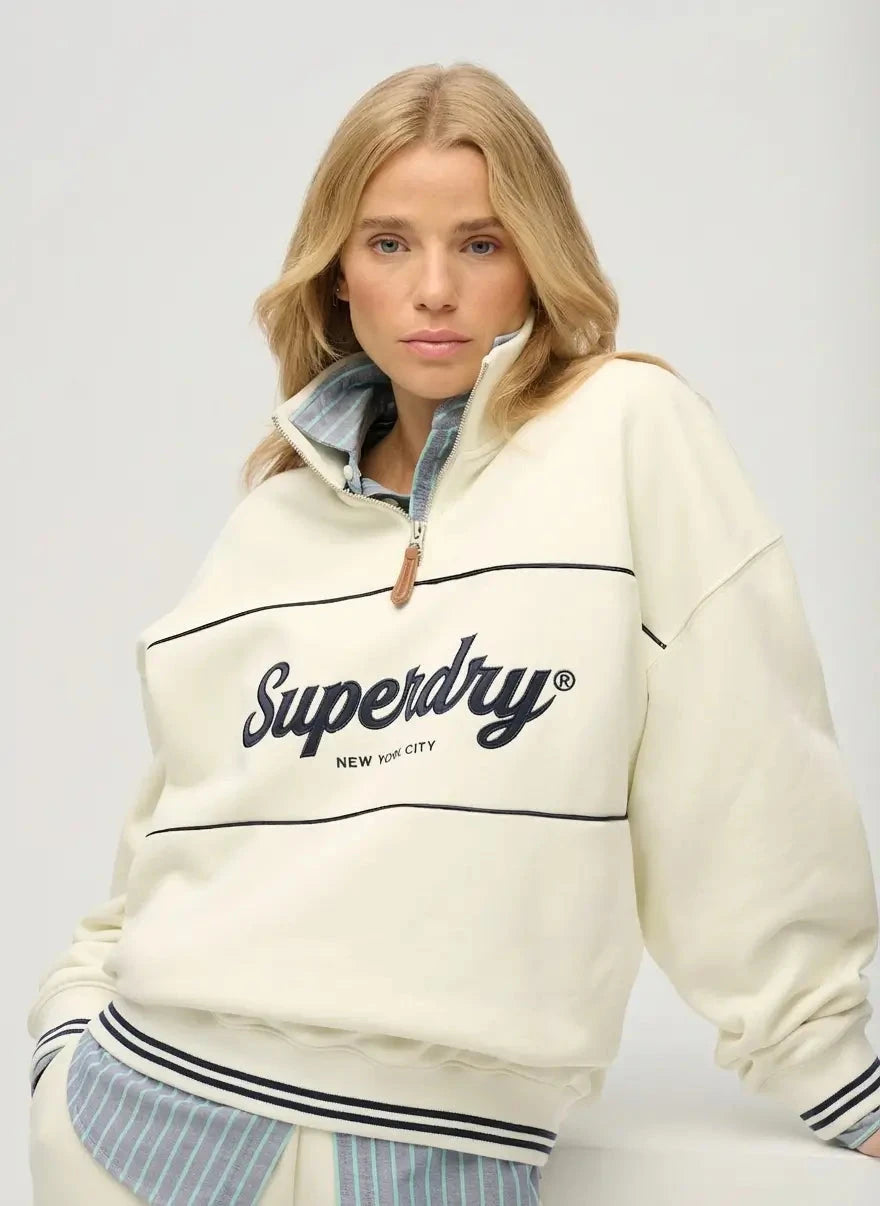 Superdry Country Club Loose 1/4 Zip Off White Sweatshirt - Subwear