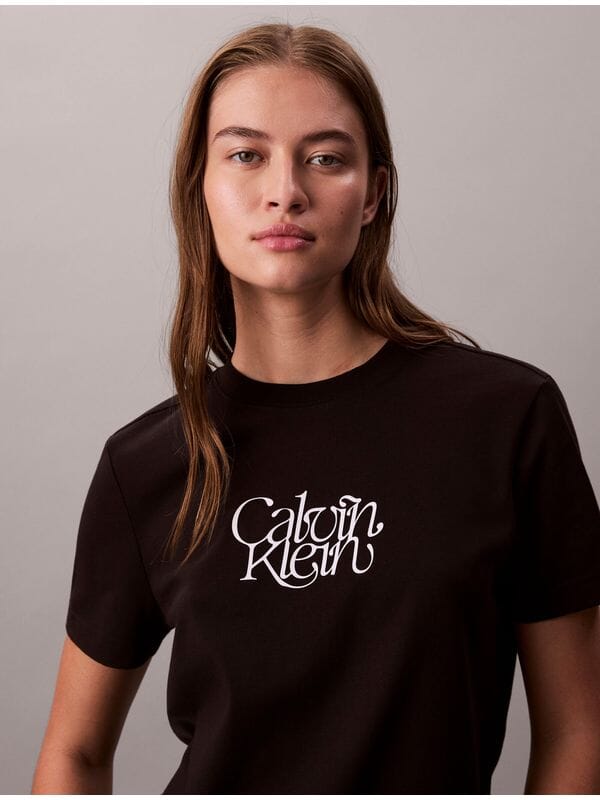 Calvin Klein Fitted Script T-Shirt Blk - Subwear