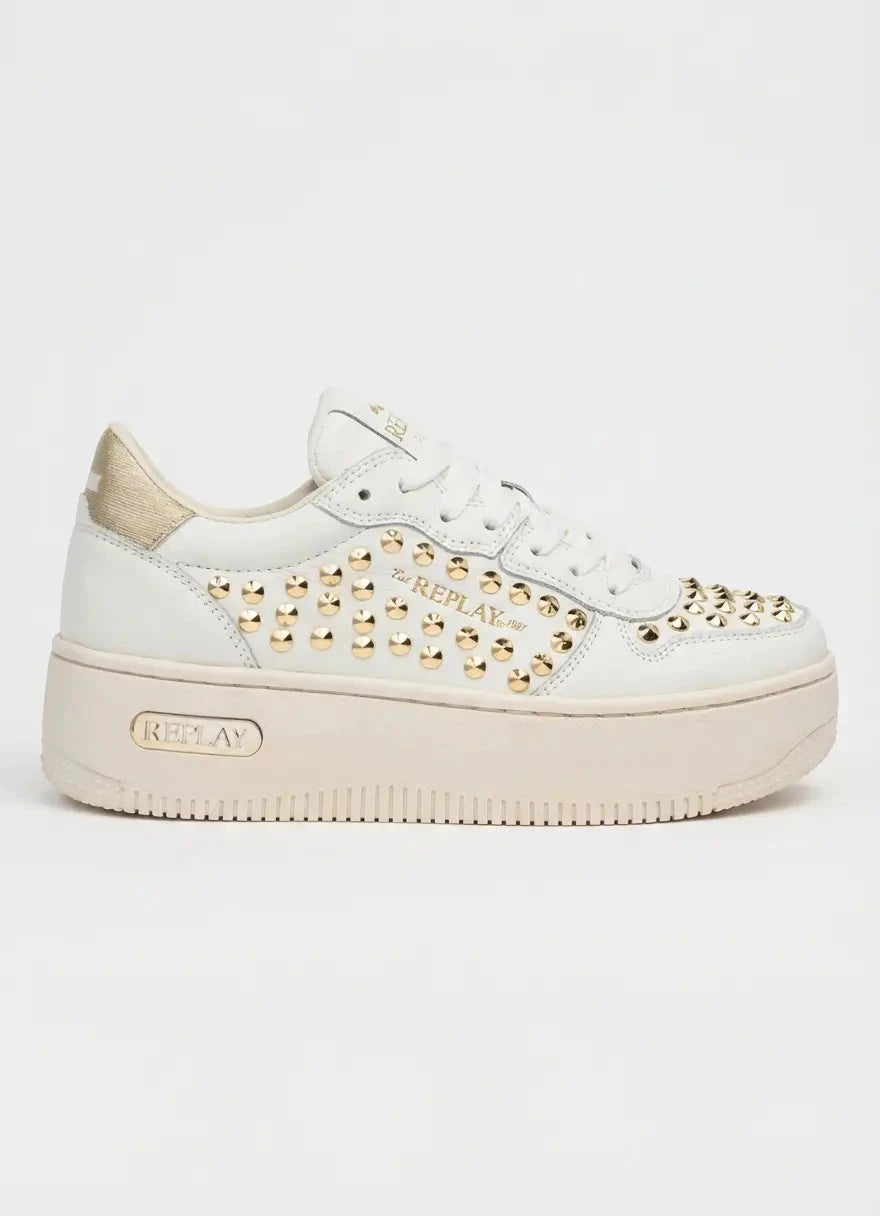 Replay Epic High Studs Off Wht Platinum Sneakers - Subwear