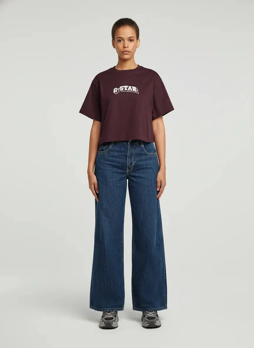 G-Star RAW Felt Logo Maroon Boxy T-Shirt - Subwear