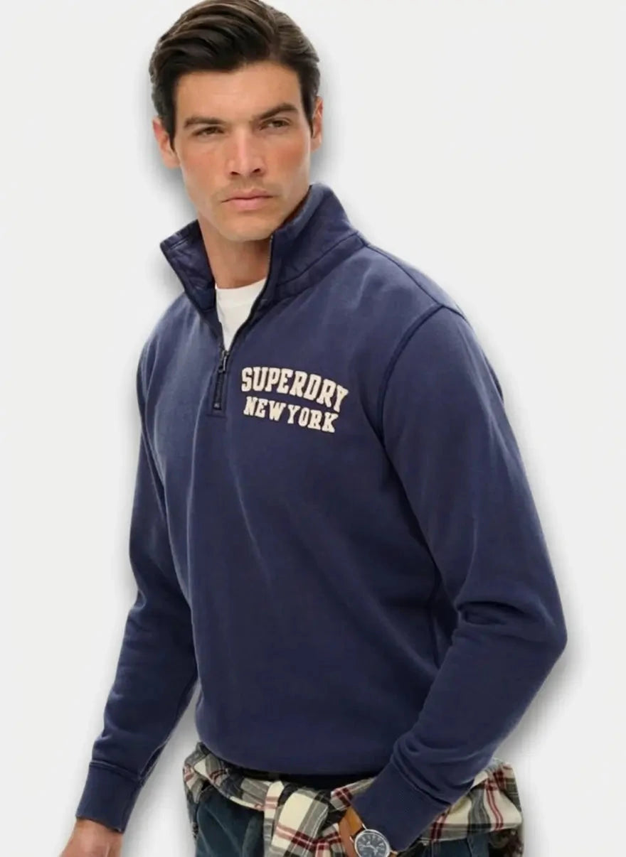 Superdry Vintage Athletic Zip Henley Lauren Navy Sweatshirt - Subwear