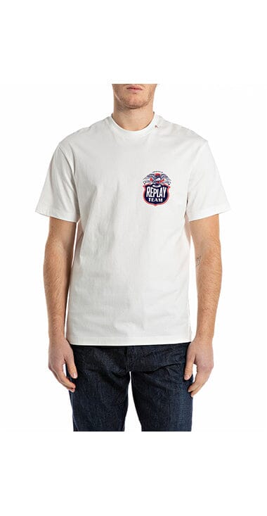 Replay Back Print Logo Natural White T-Shirt - Subwear