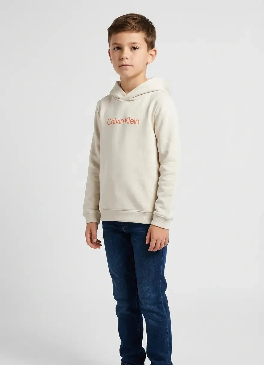 Calvin Klein Kids Inst Logo Terry Beige Hoodie - Subwear