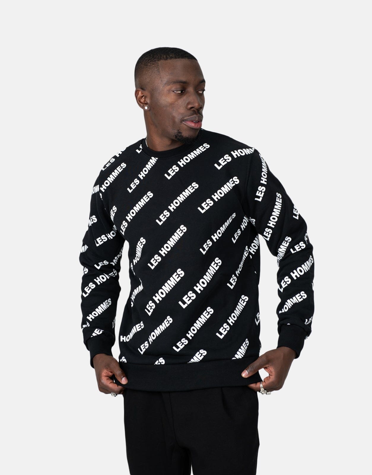 Les Hommes Allover Print Black Sweatshirt - Subwear