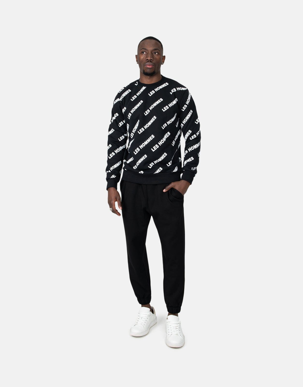 Les Hommes Allover Print Black Sweatshirt - Subwear