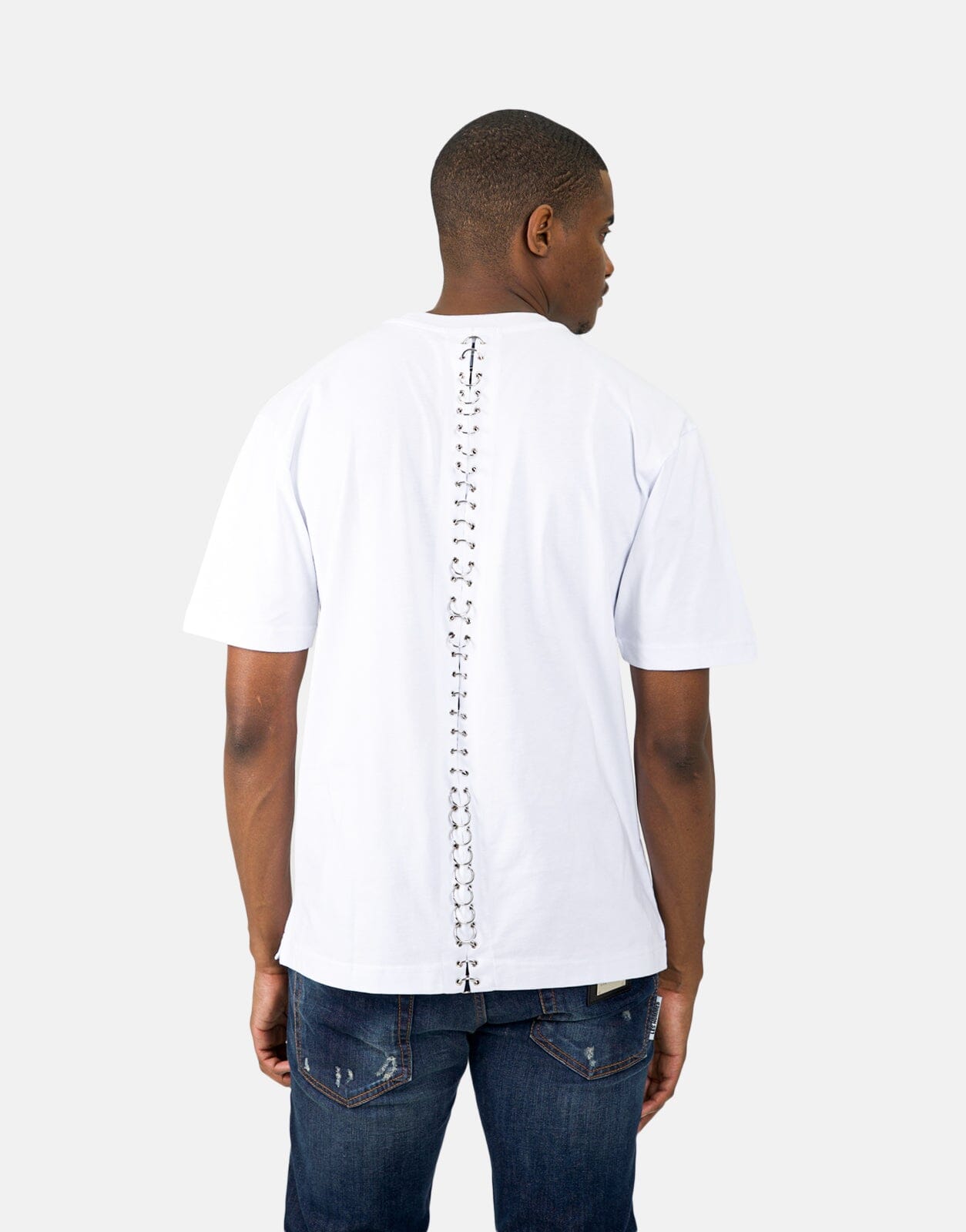 Les Hommes Black Label Back Pierce White T-Shirt - Subwear