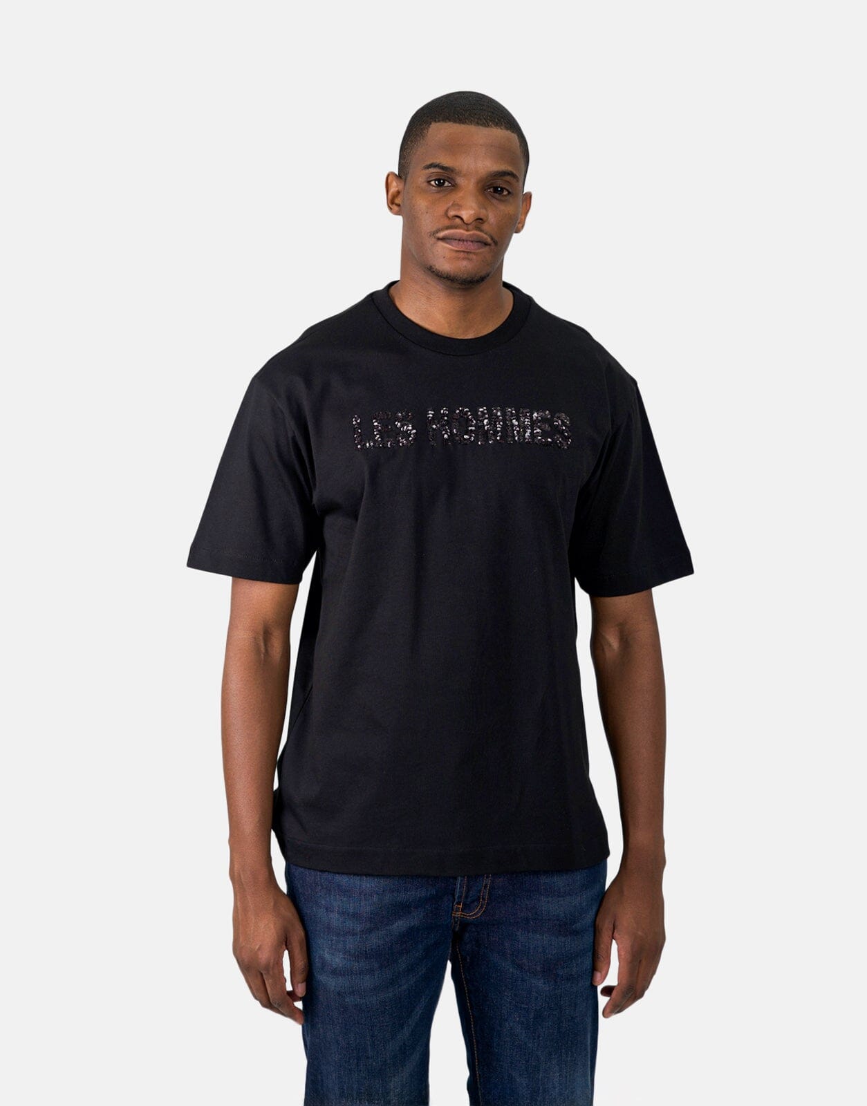 Les Hommes Black Label Paillettes Black T-Shirt - Subwear
