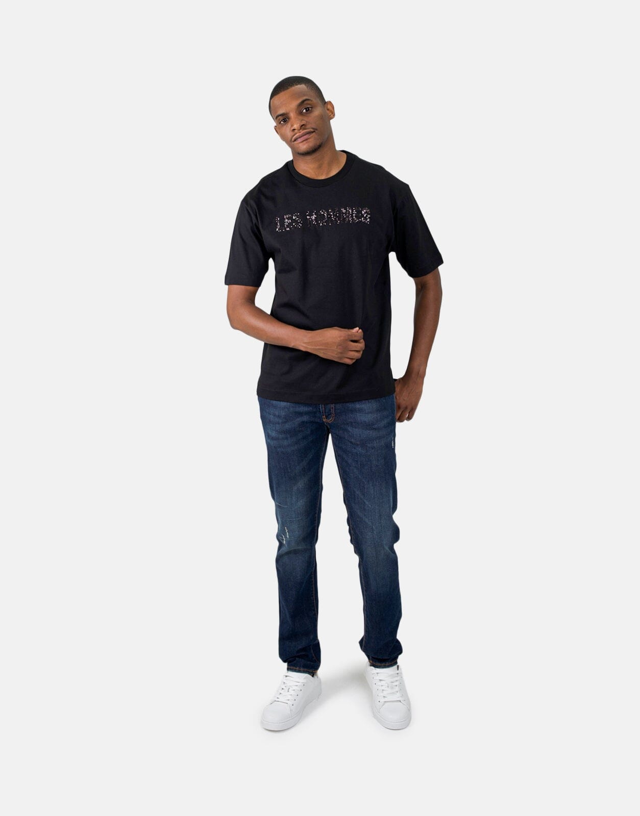Les Hommes Black Label Paillettes Black T-Shirt - Subwear