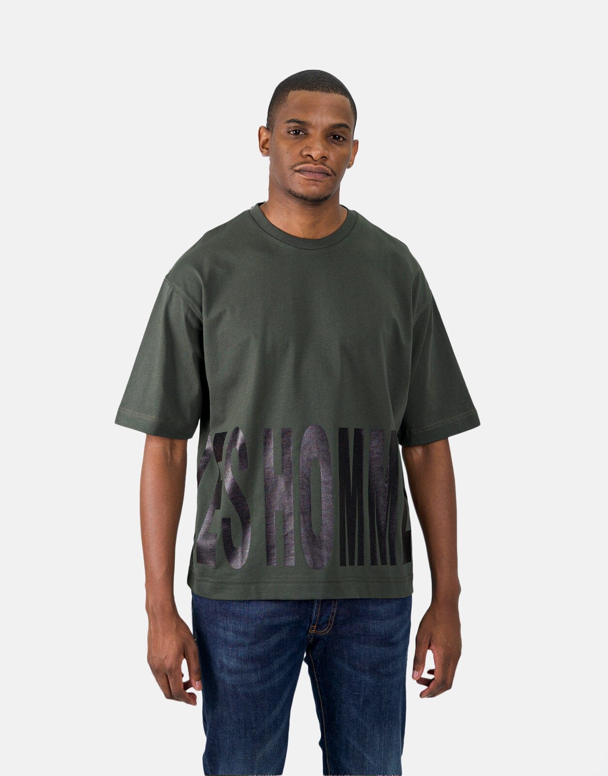 Les Hommes Bottom Print Mil Green T-Shirt - Subwear
