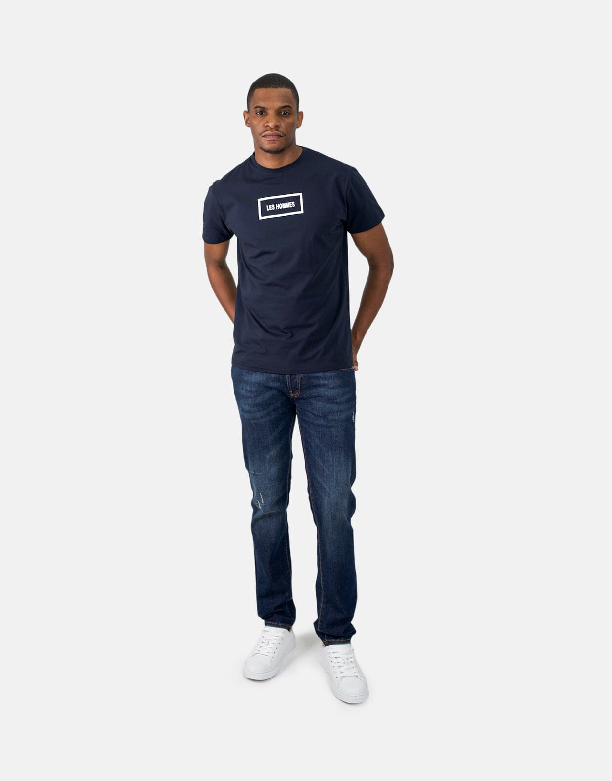 Les Hommes Box Print Navy T-Shirt - Subwear