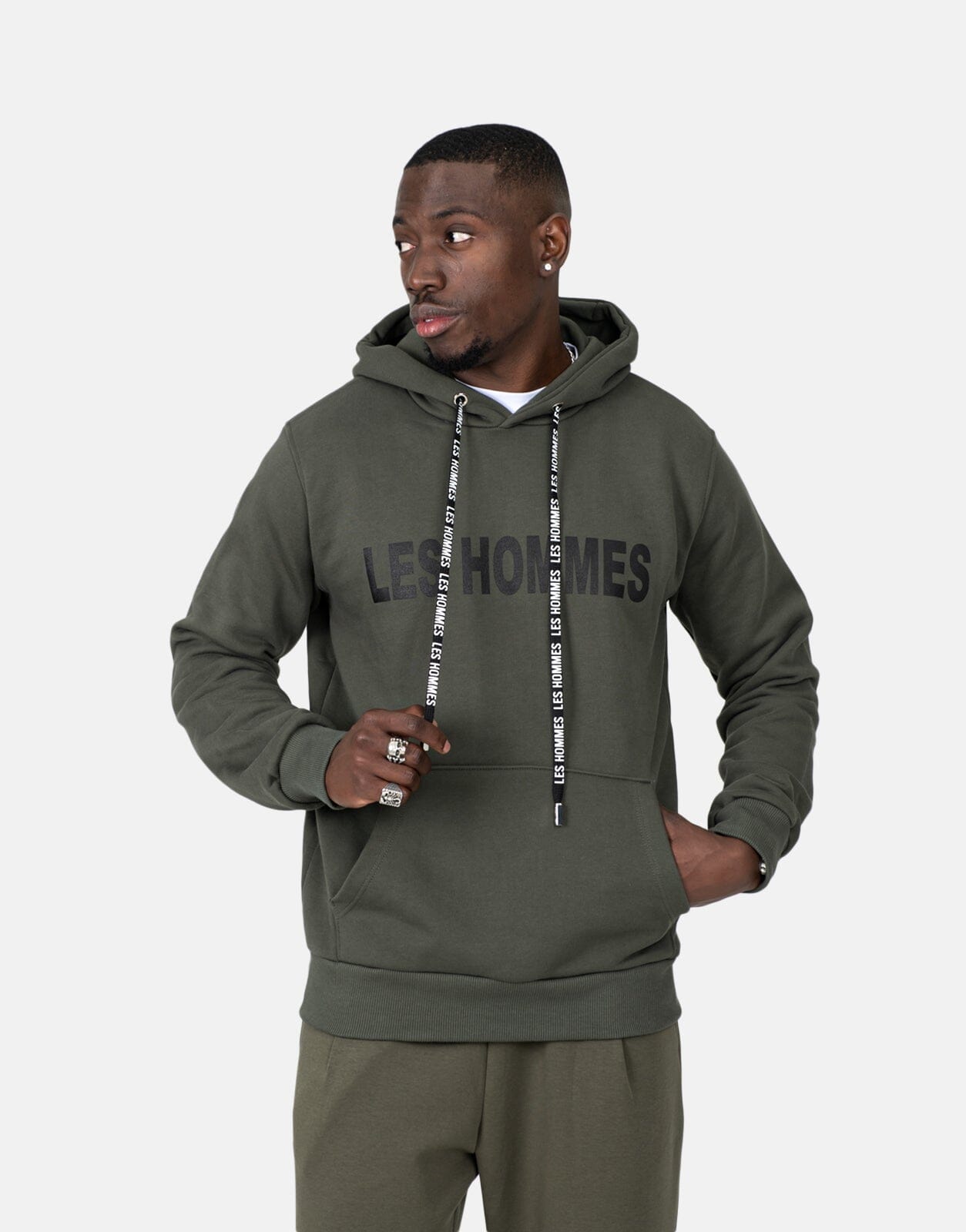 Les Hommes Chest Font Military Green Hoodie - Subwear