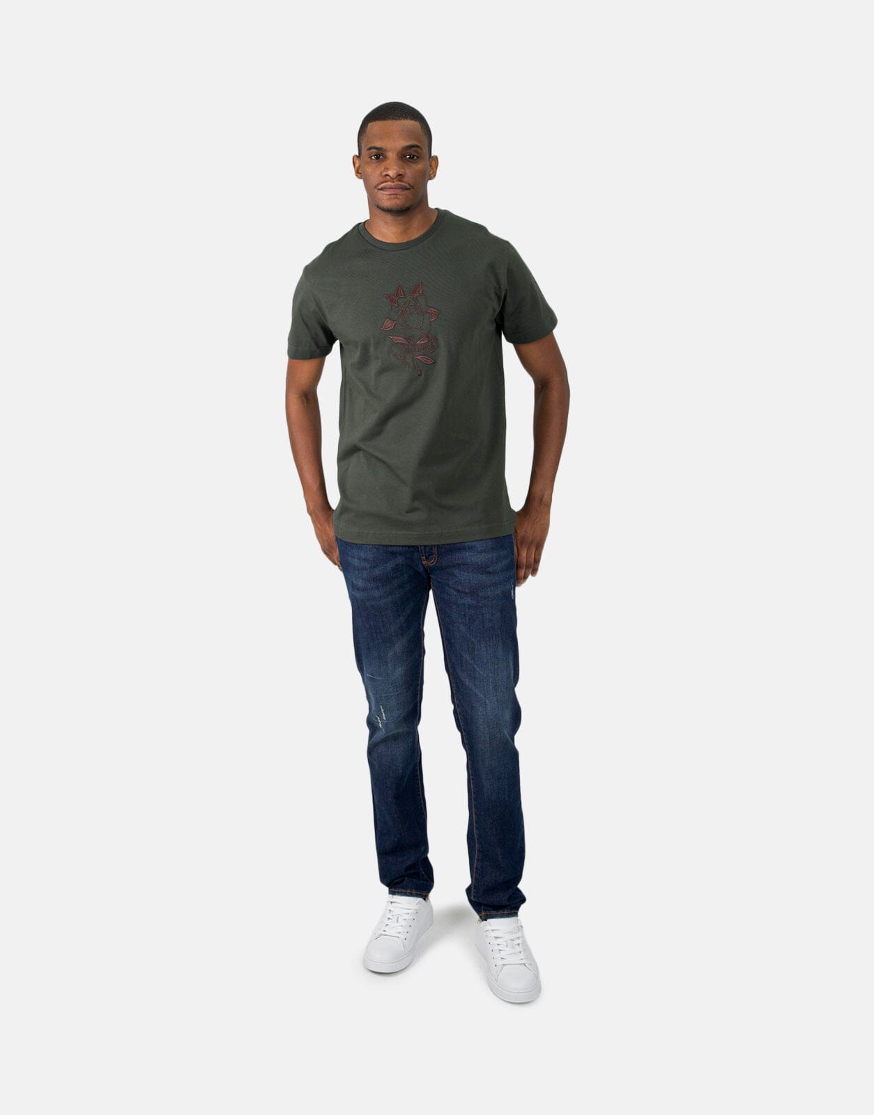 Les Hommes Embroidery Mil Green T-Shirt - Subwear