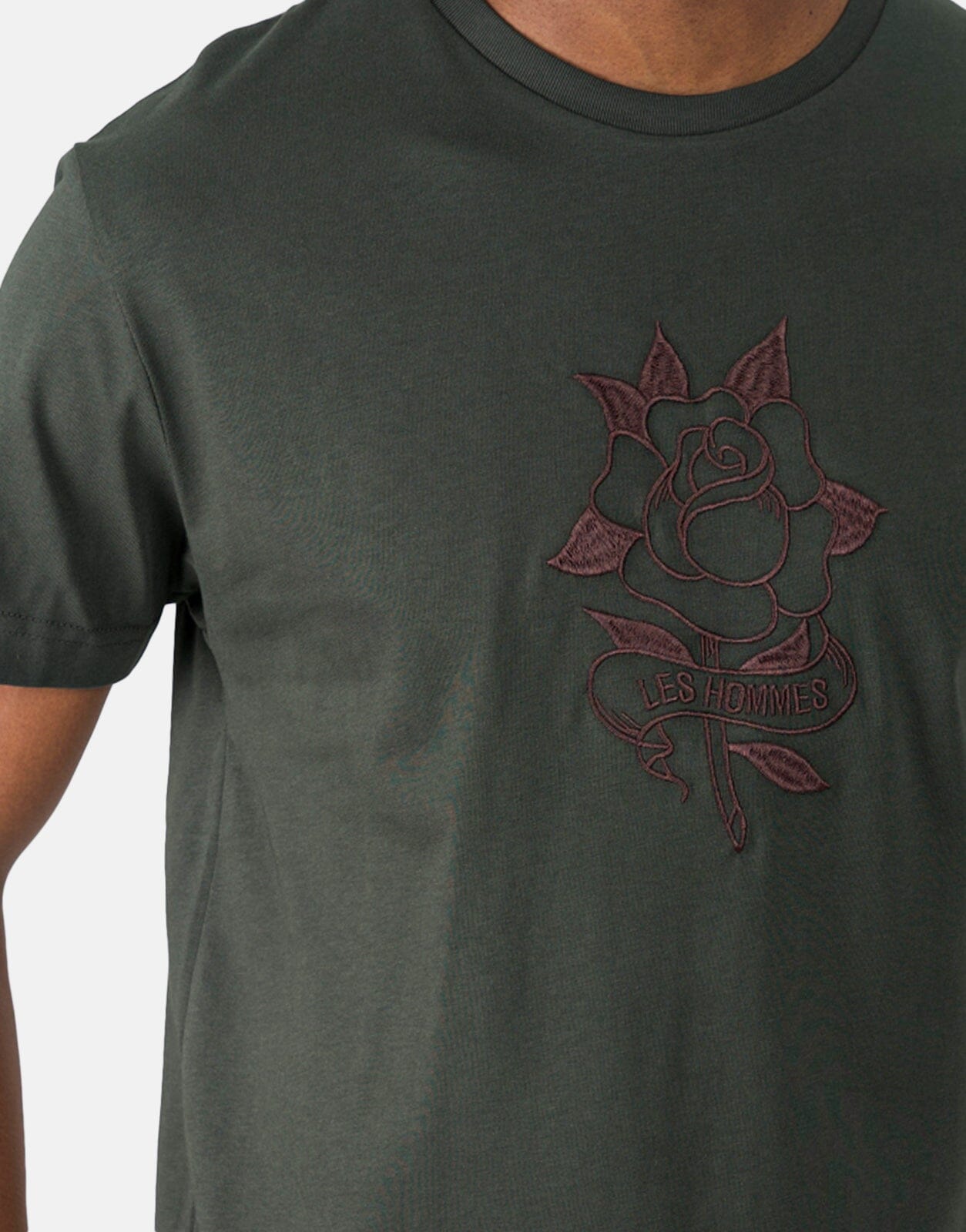 Les Hommes Embroidery Mil Green T-Shirt - Subwear