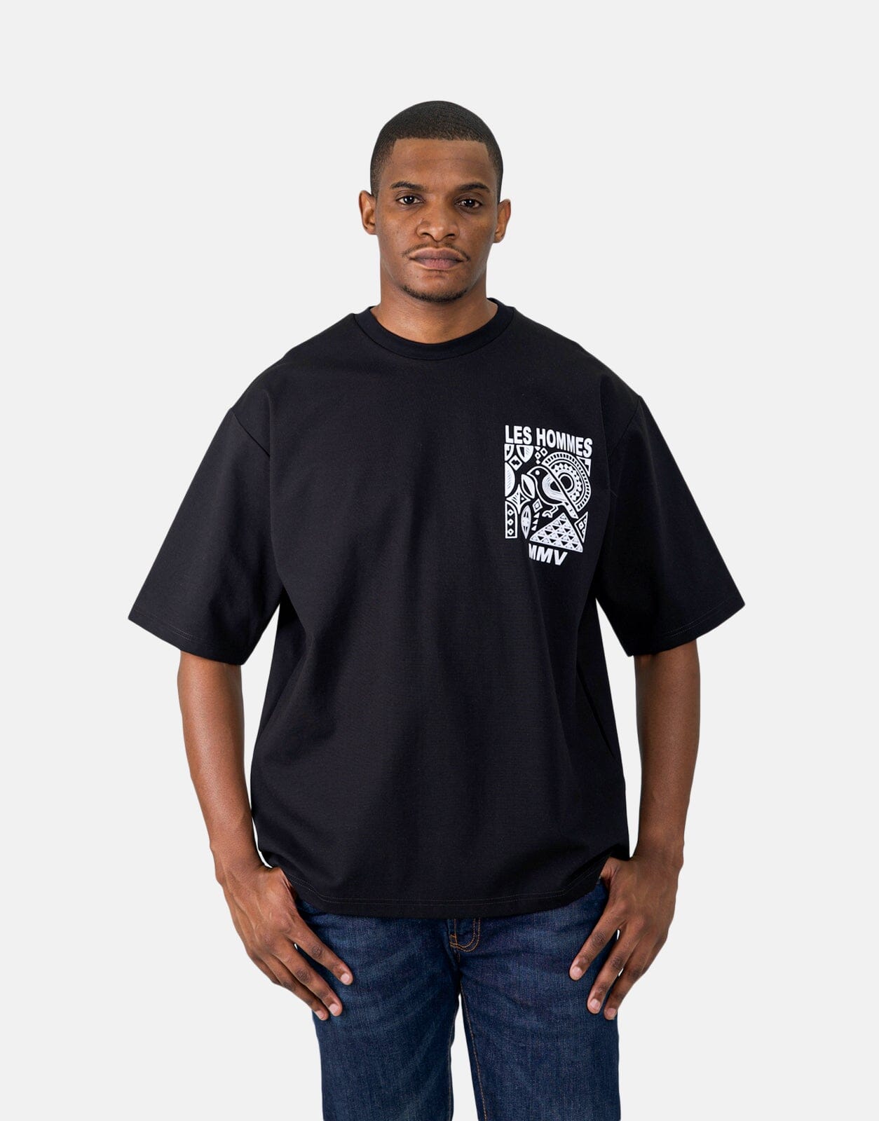 Les Hommes Flock Logo Black T-Shirt - Subwear