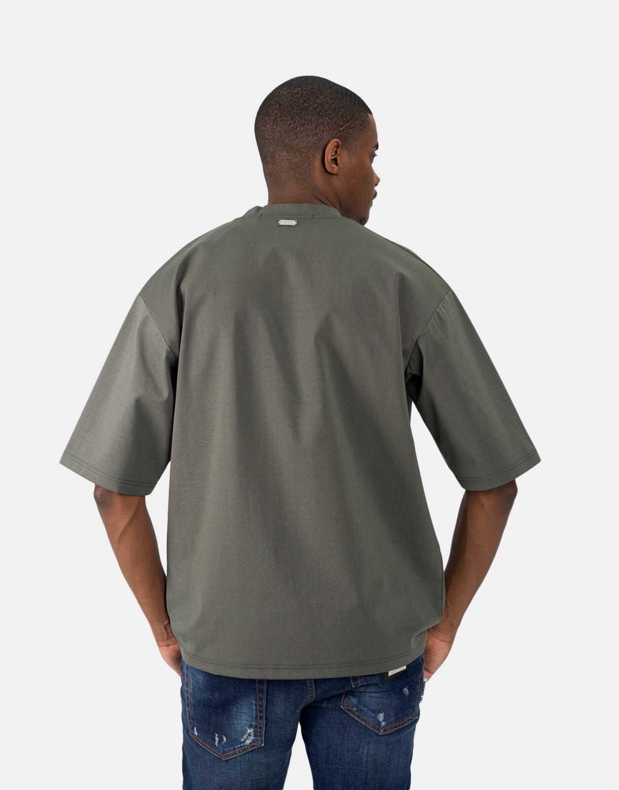 Les Hommes Flock Logo Mil Green T-Shirt - Subwear