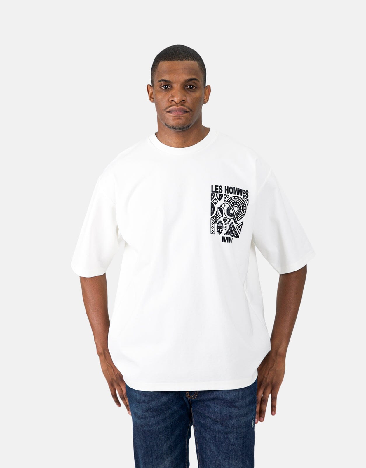 Les Hommes Flock Logo White T-Shirt - Subwear