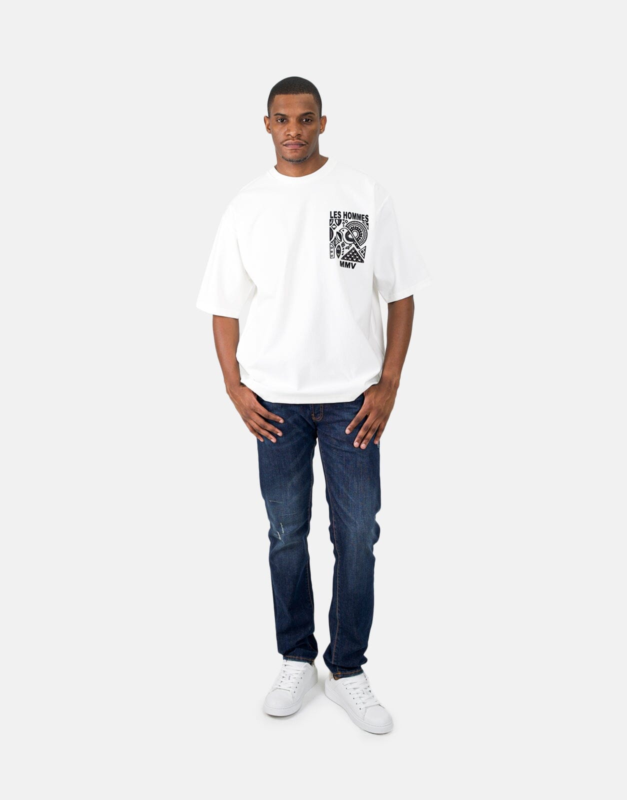 Les Hommes Flock Logo White T-Shirt - Subwear