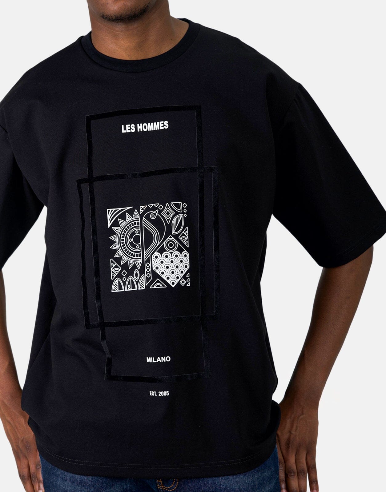 Les Hommes Flock Print Oversized Black T-Shirt - Subwear