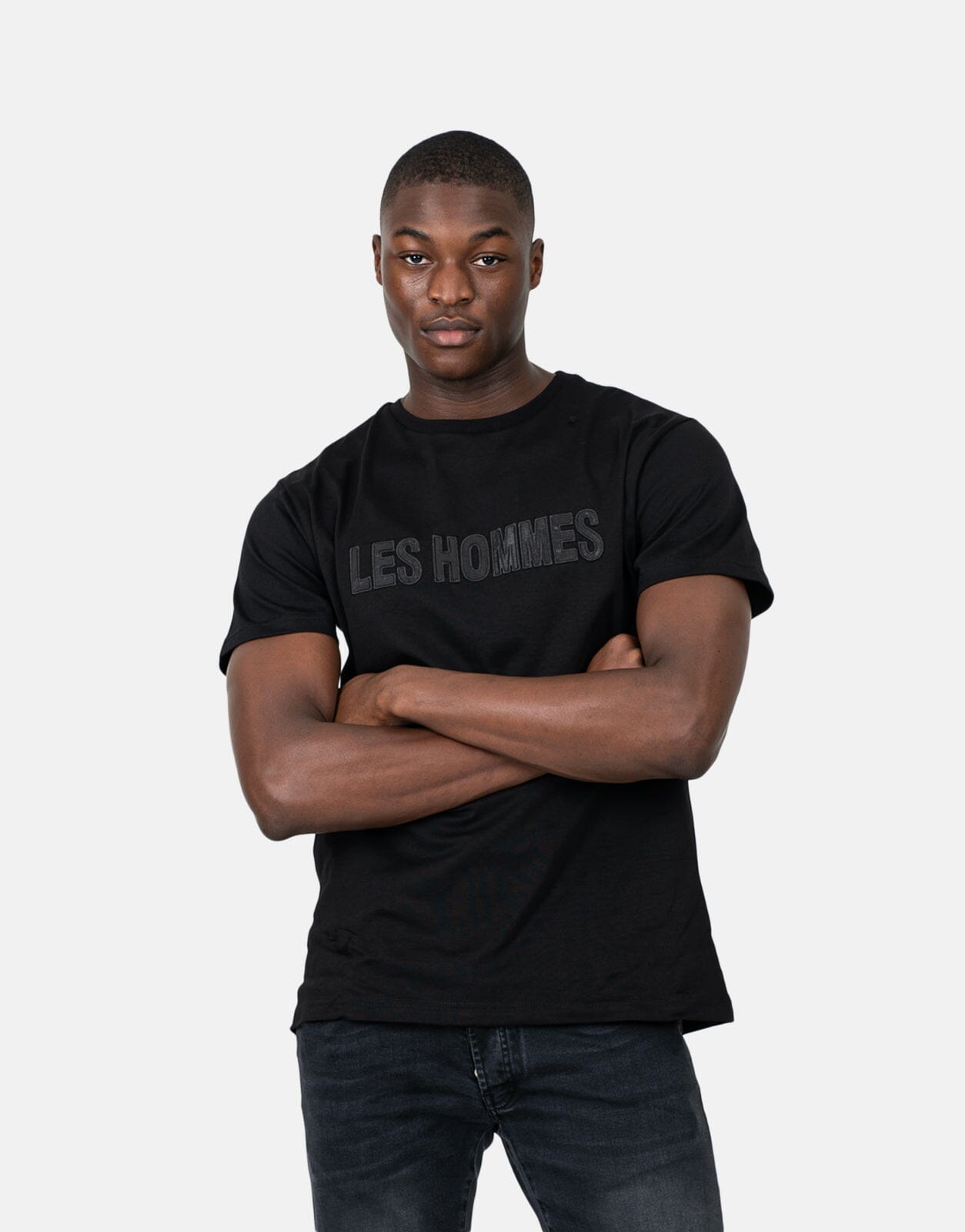 Les Hommes Glitter Chest Logo Black T-Shirt - Subwear
