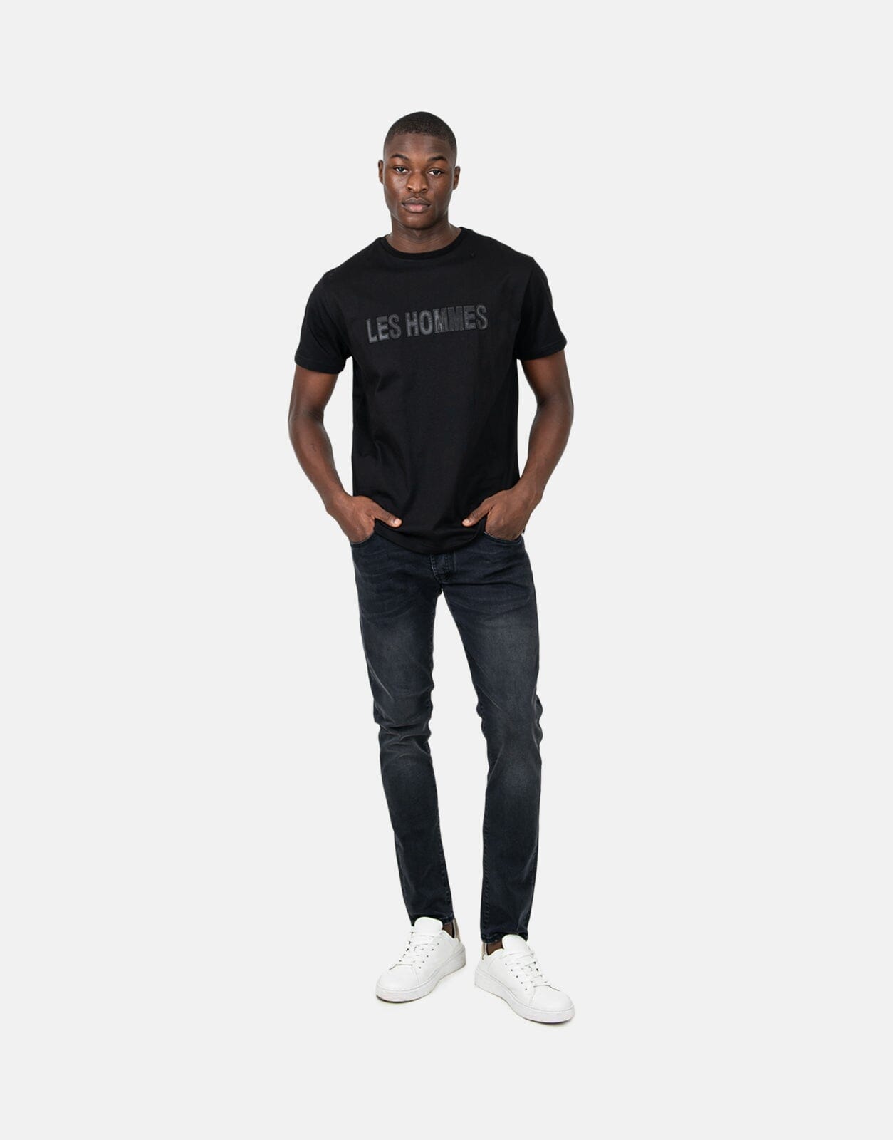 Les Hommes Glitter Chest Logo Black T-Shirt - Subwear