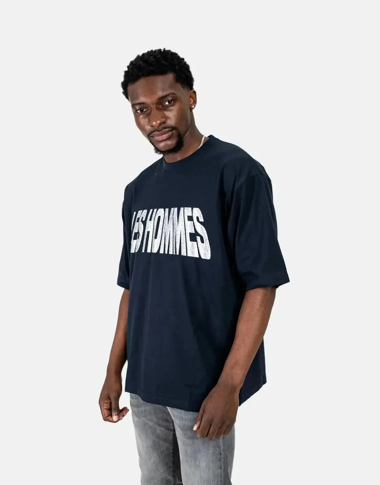 Les Hommes Glitter Print Navy T-Shirt - Subwear