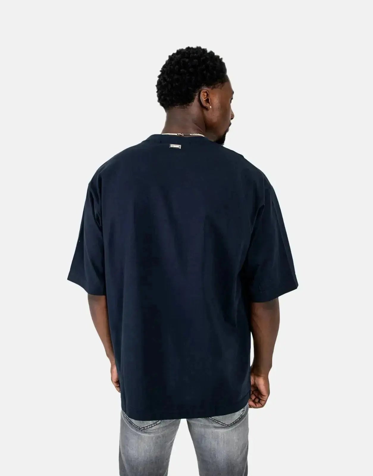Les Hommes Glitter Print Navy T-Shirt - Subwear