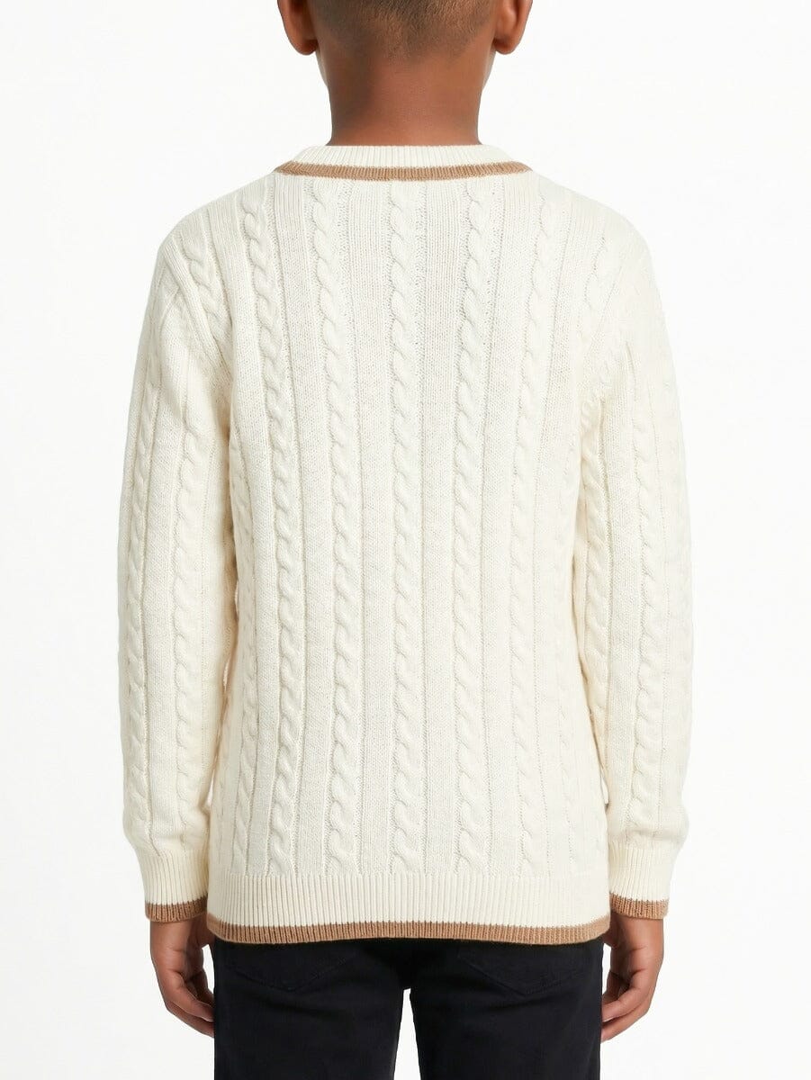 Polo Boys Mark V-Neck Off-White Cable Knit - Subwear