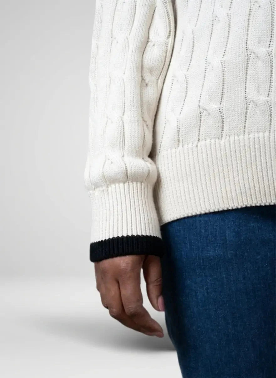 Polo Jane LS V-Neck Off-White Cable Knitwear - Subwear