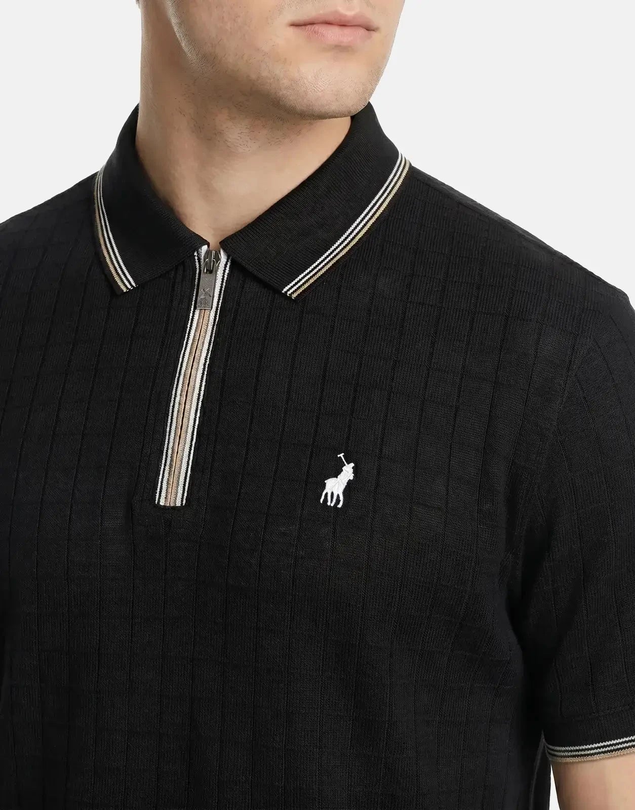 Polo Plain 1/4 Zip Black Golfer - Subwear