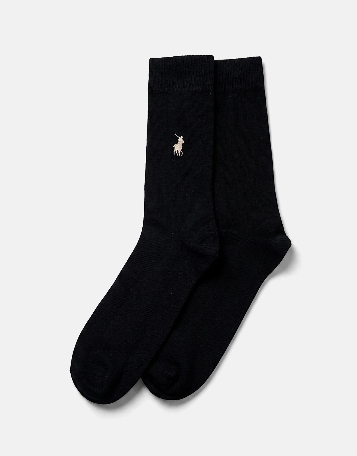 Polo Plain Black Ankle Socks with a small white embroidered polo player logo, shown lying flat on a surface.