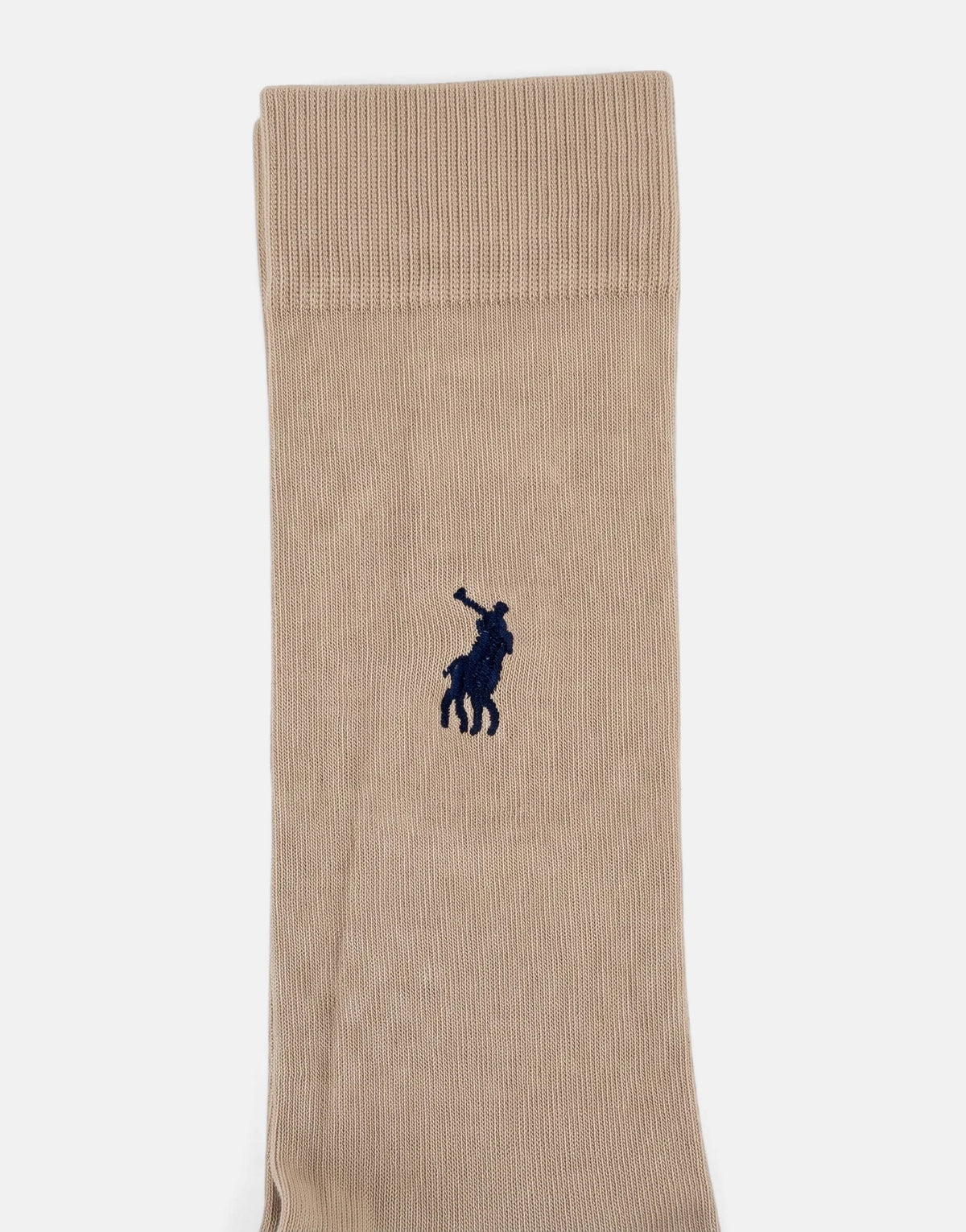 Polo Plain Sand Stone Beige Ankle Socks, made of a soft knit fabric with the iconic navy polo player logo, presented flat.