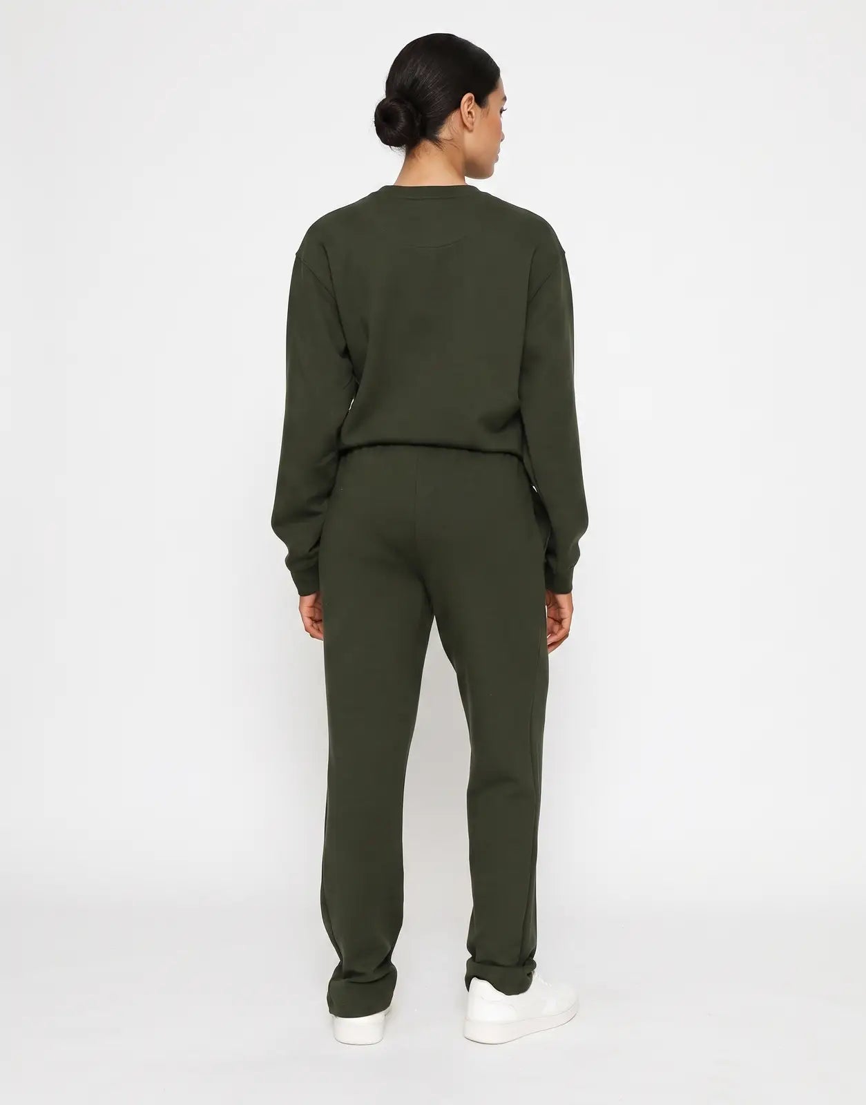 Polo Robyn Olive Track Pants in dark green, shown from the back on a model, featuring a relaxed fit and comfortable material.